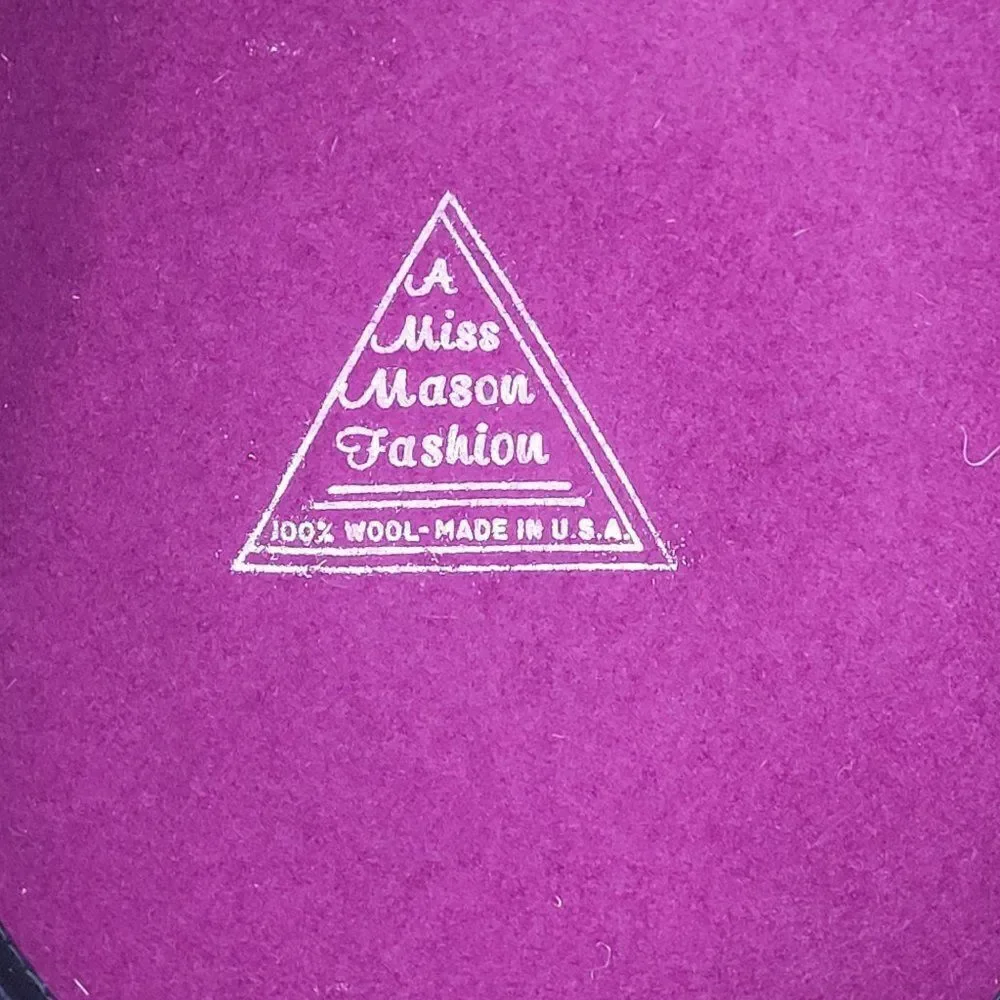 Vintage 60s Wool Felt Fuchsia Pink‎ Wide Brim Derby Hat Black Ribbon Bow USA - Picture 2 of 8